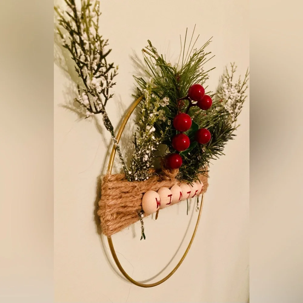 Handmade Winter Wreath 8 inches Holiday Christmas Art Door Hanging Berries